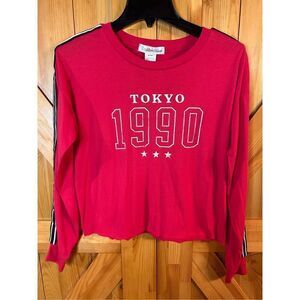 Youth in Revolt Womens Red Crop Top Long Sleeve Size M Striped Shirt Nwt (3984)